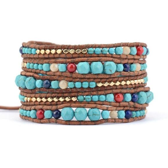 Freya Branwyn Turquoise Healing Stone Bracelet Leather Wrap Calming & Balance - Picture 1 of 2